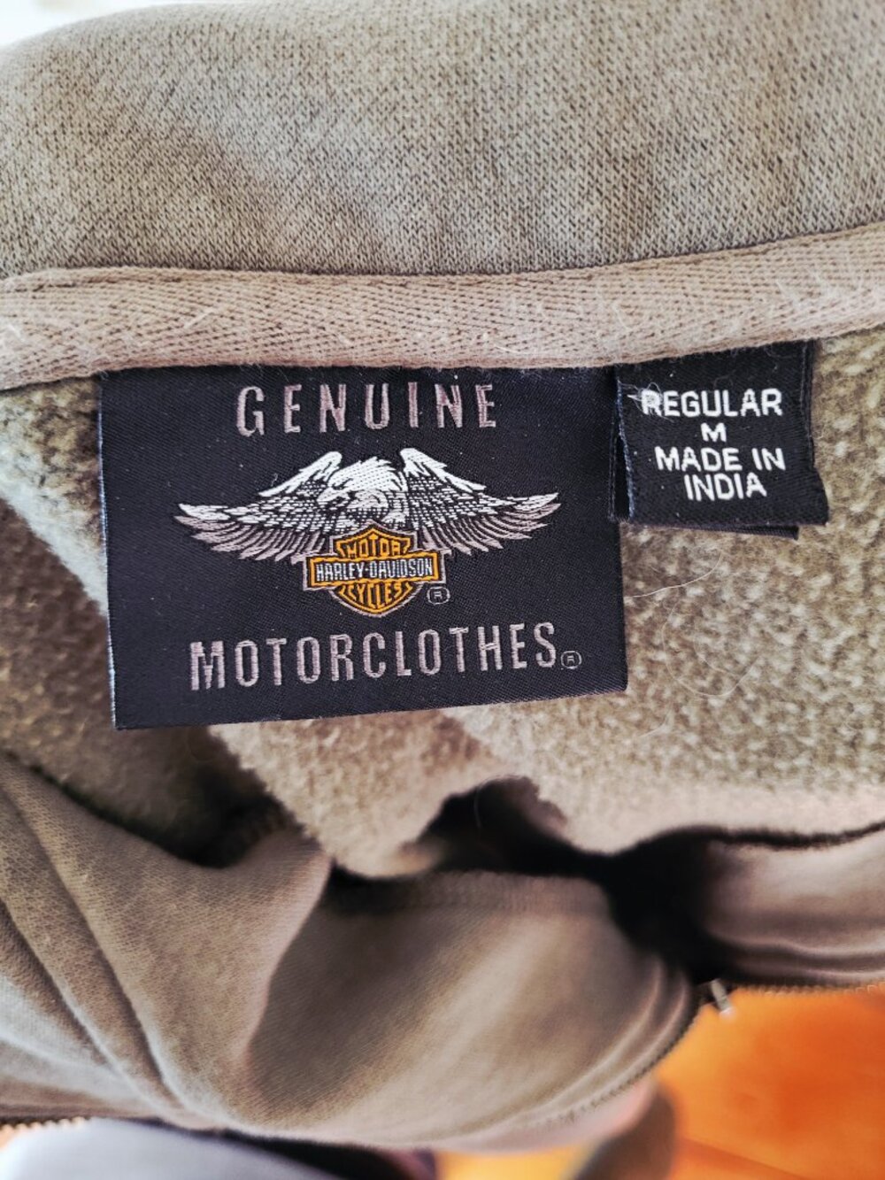 Harley Davidson Moto Co. Zip Sweatshirt Men’s Medium Army Green Y2K - Picture 5 of 11